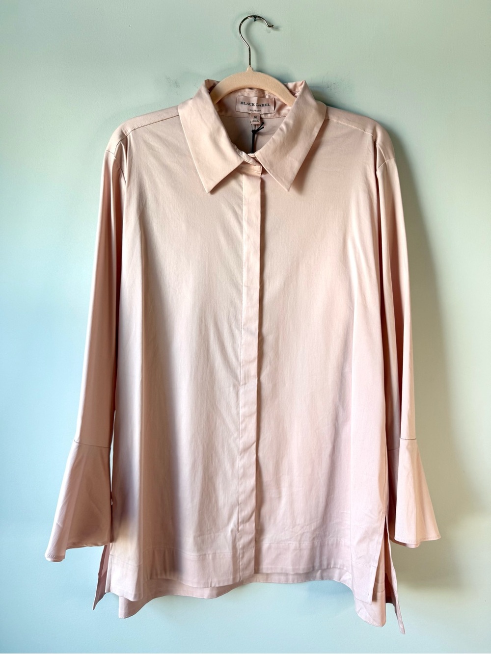 Chico’s Black Label Tunic Poplin Top Blush Pink 18 Bell Sleeve